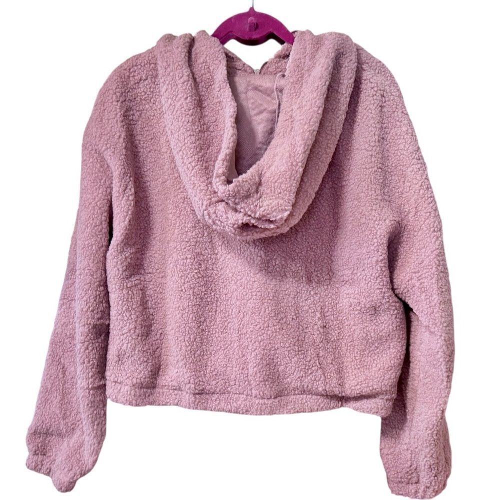 Dusty Pink Sherpa Drawstring Cropped Hooded Jacket Large NWT - And The Why - Picture 17 of 17